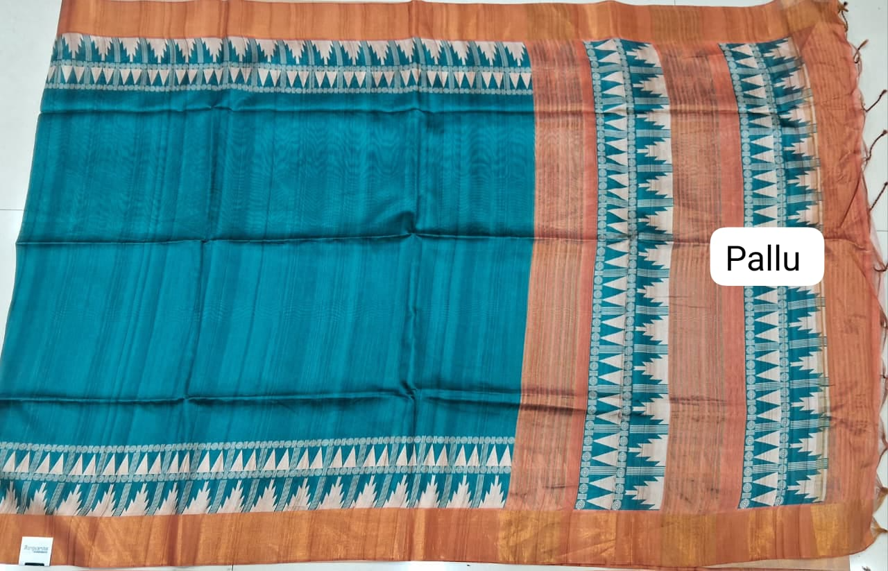 Marine Blue Semi Tussar Saree Pallu