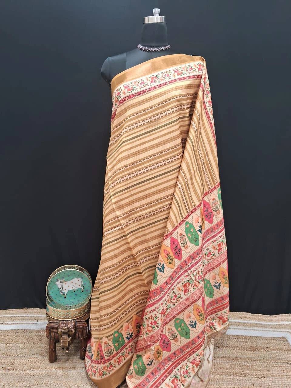 Elegant Beige Pure Semi Tussar Silk Saree