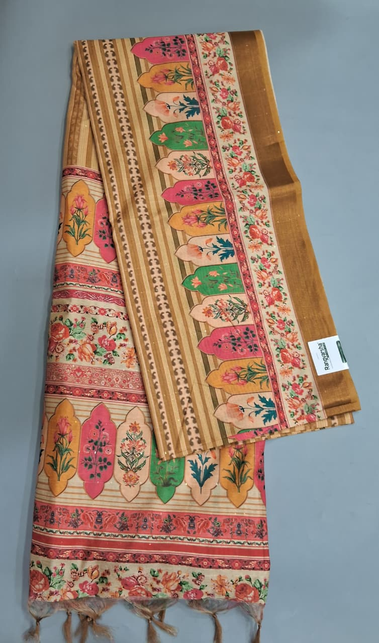 Beige Semi Tussar Saree 