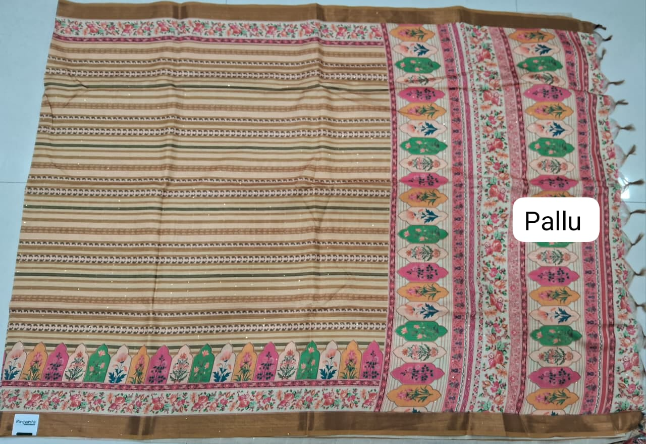 Beige Semi Tussar Saree Pallu