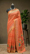 Peach Semi Tussar Saree with Multicolour Paisley Design