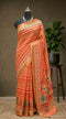 Peach Semi Tussar Saree with Multicolour Paisley Design