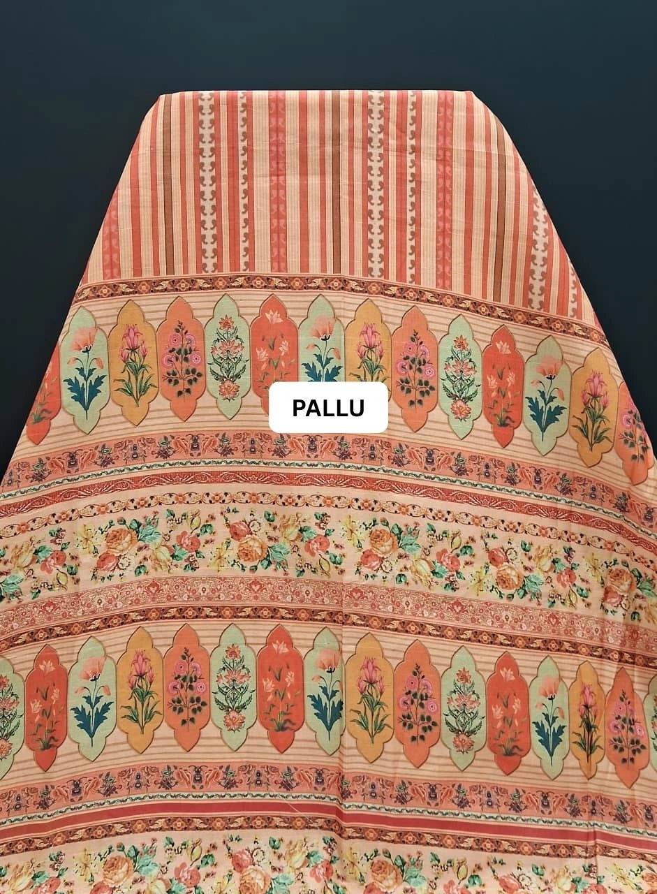 Peach Semi Tussar Saree pallu