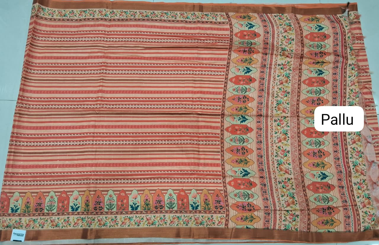 Peach Semi Tussar Saree Pallu