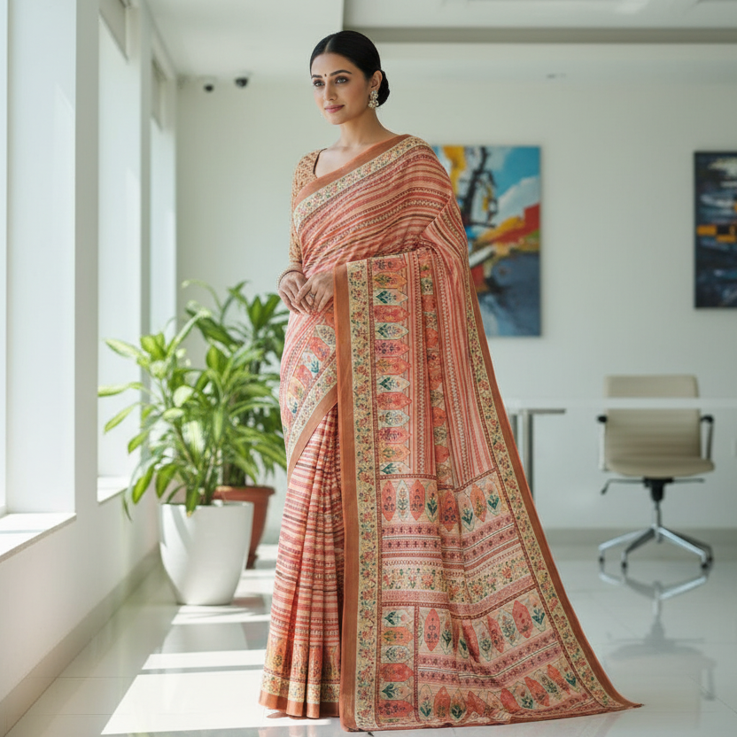 Peach Semi Tussar Saree 