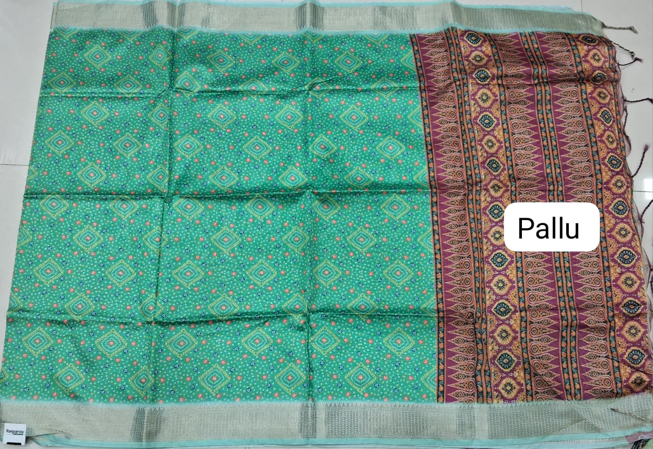 Sea Green Semi Tussar Saree Pallu