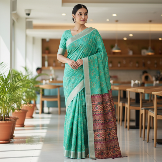 Sea Green Semi Tussar Saree 