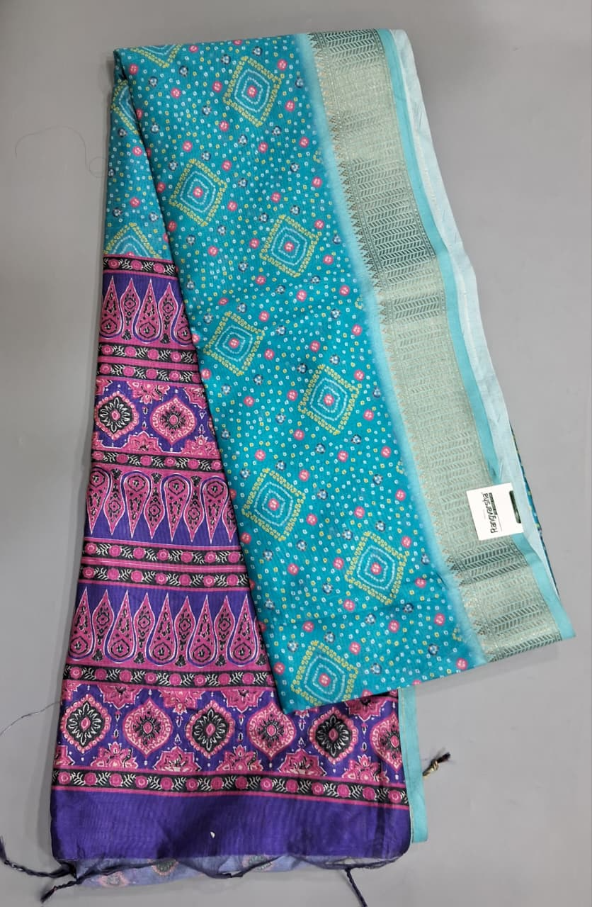 Sky Blue Semi Tussar Saree