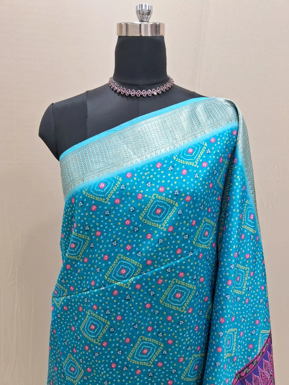 Traditional Sky Blue Semi Tussar Saree 