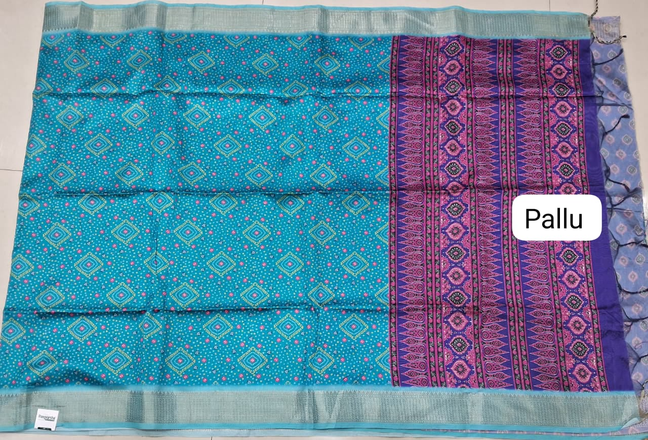 Sky Blue Semi Tussar Saree Pallu