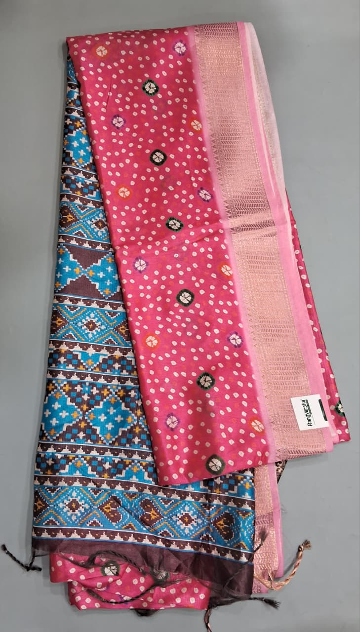 Dark Pink Semi Tussar Saree