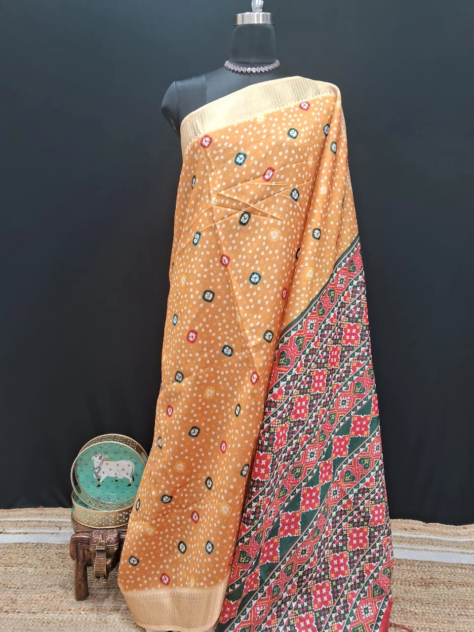 Mango Yellow Semi Tussar Saree