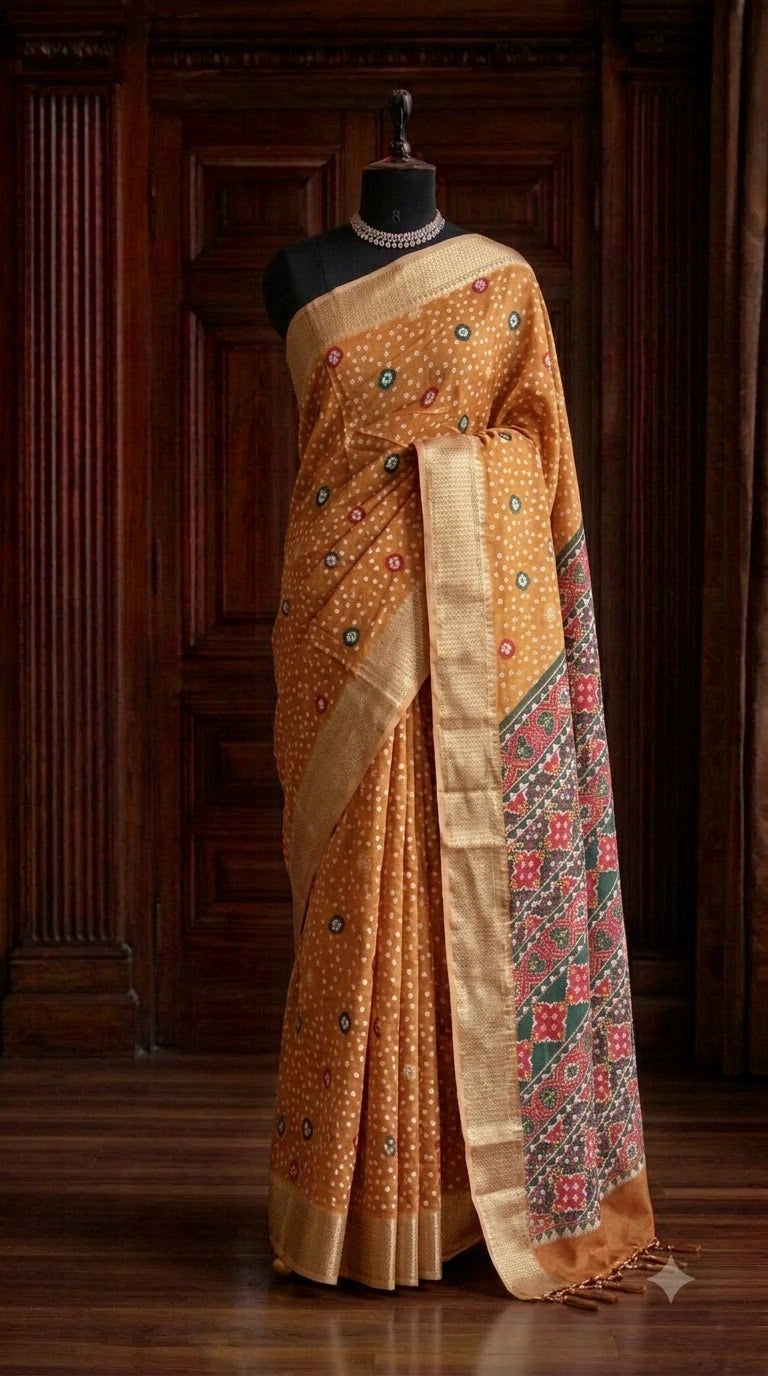 Mango Yellow Semi Tussar Saree 