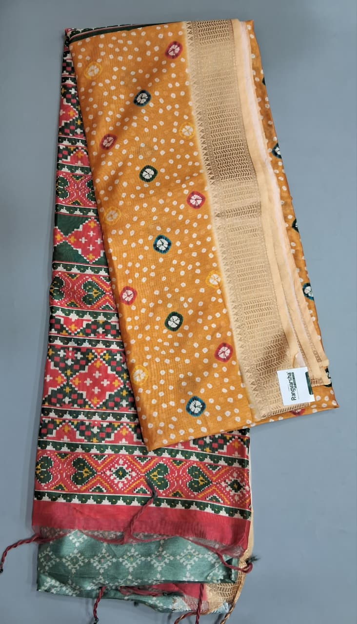 Mango Yellow Semi Tussar Saree 