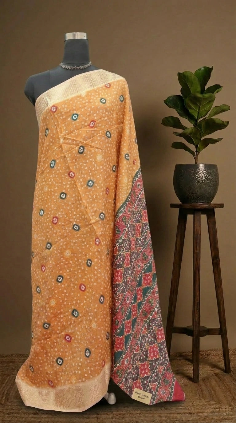 Mango Yellow Semi Tussar Saree 