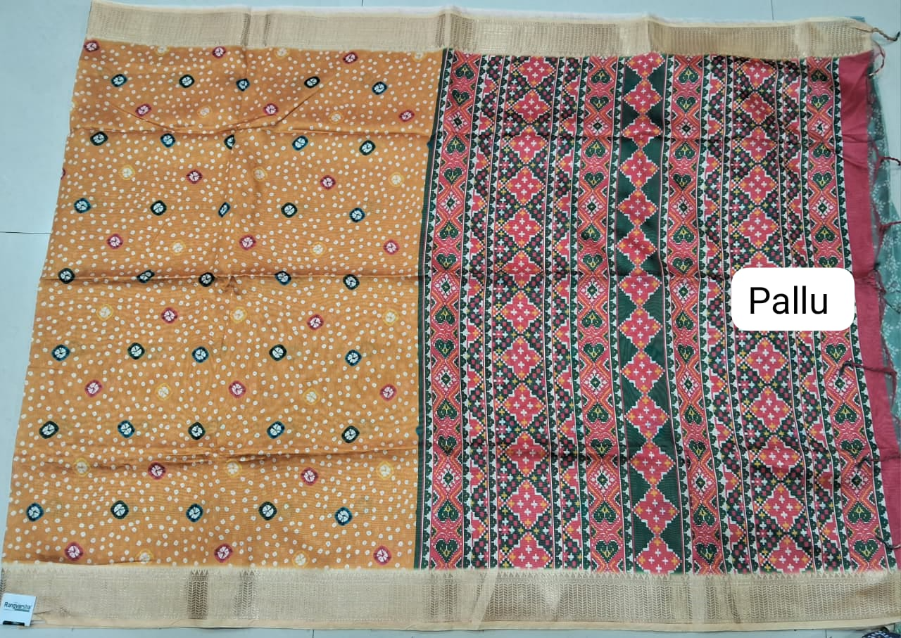 Mango Yellow Semi Tussar Saree Pallu