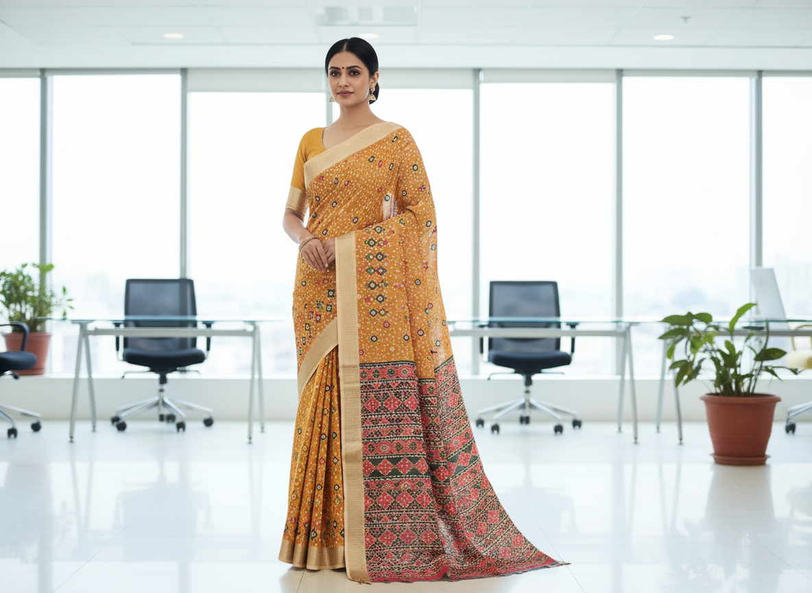 Mango Yellow Semi Tussar Saree 