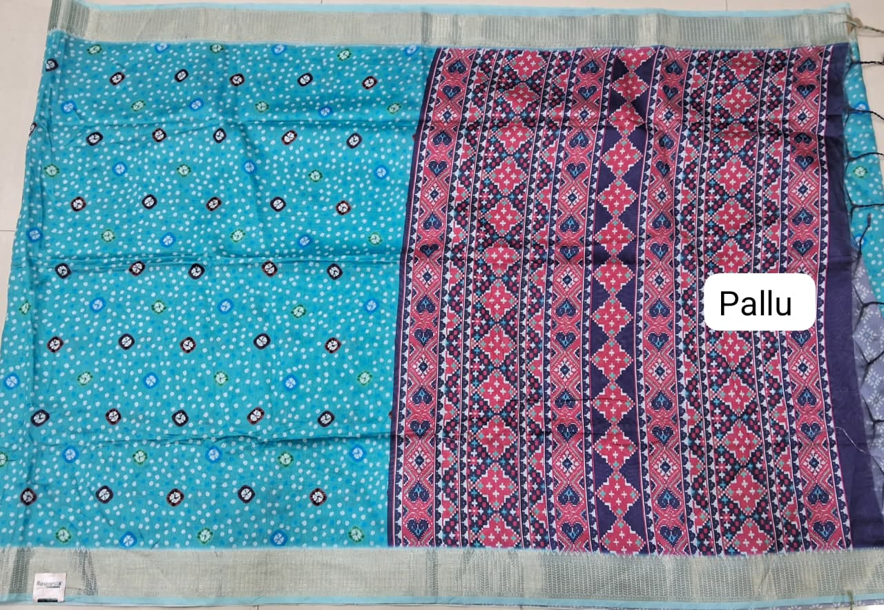 Sky Blue Semi Tussar Saree Pallu