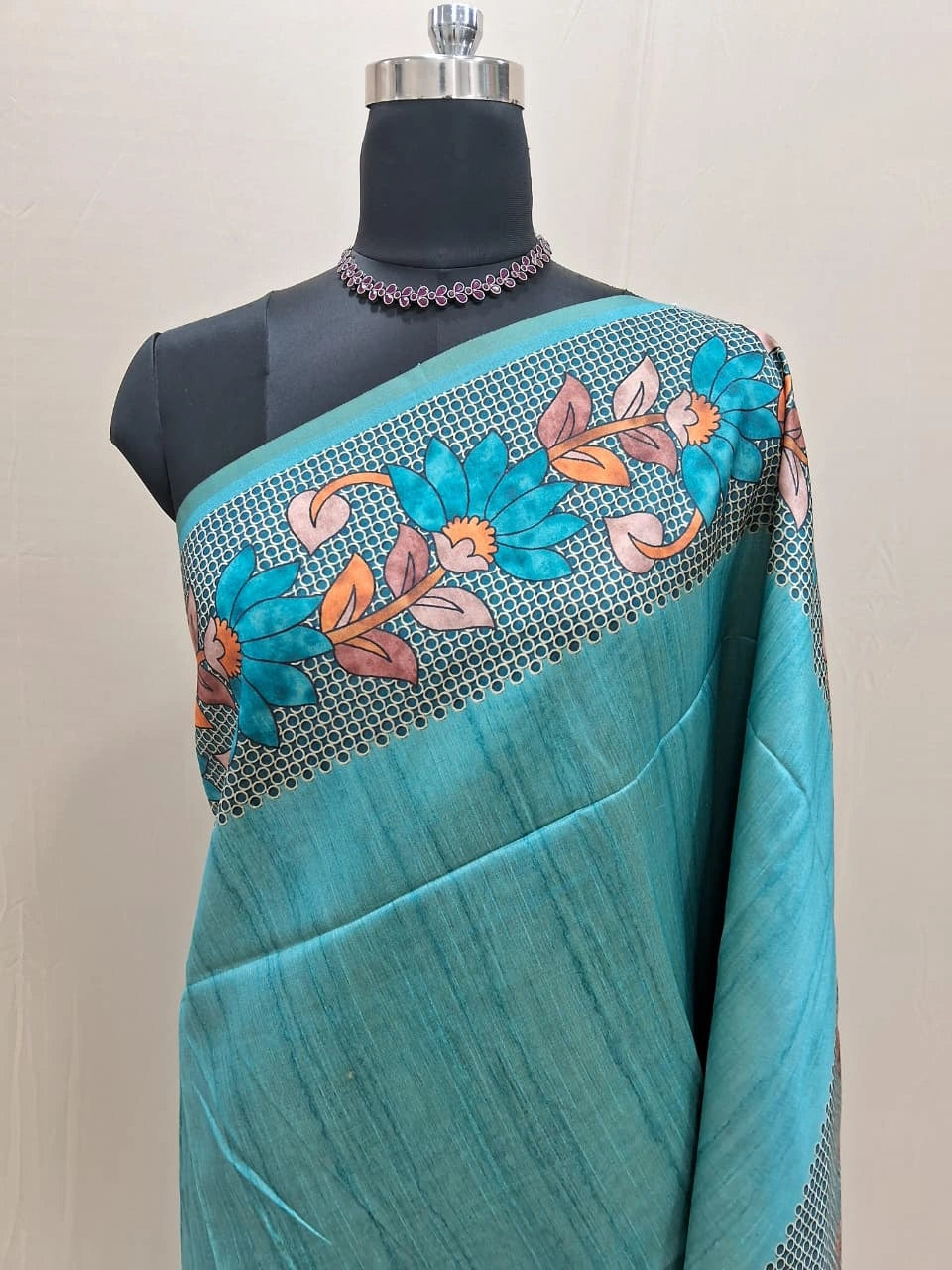 Sky Blue Semi Tussar Saree 