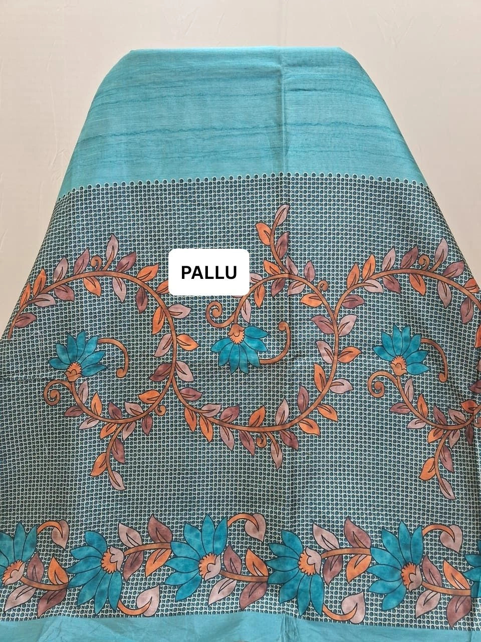 Sky Blue Semi Tussar Saree pallu