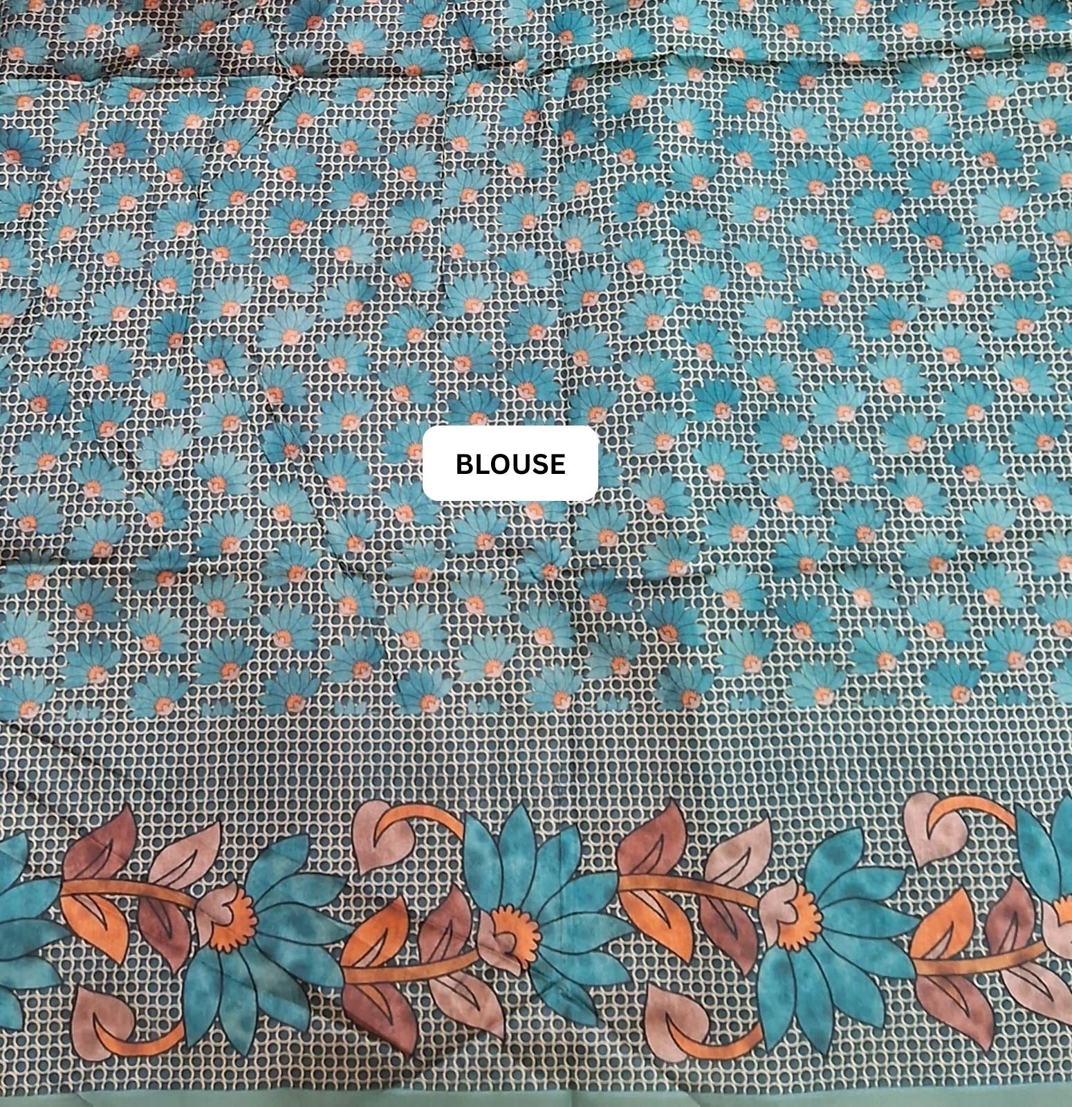 Sky Blue Semi Tussar Saree blouse