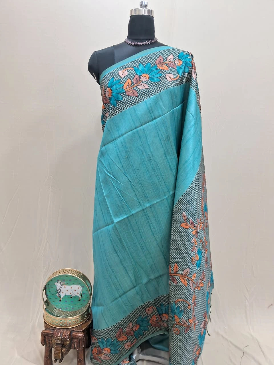 Sky Blue Semi Tussar Saree
