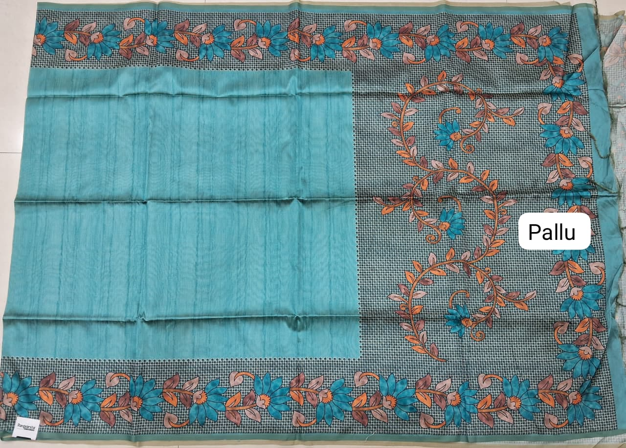 Sky Blue Semi Tussar Saree Pallu