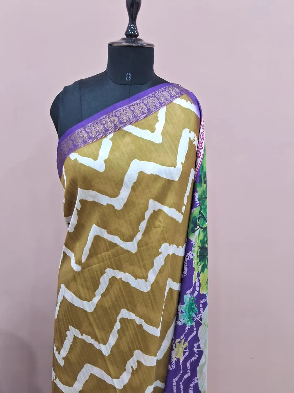 Olive Green Semi Tussar Saree 1