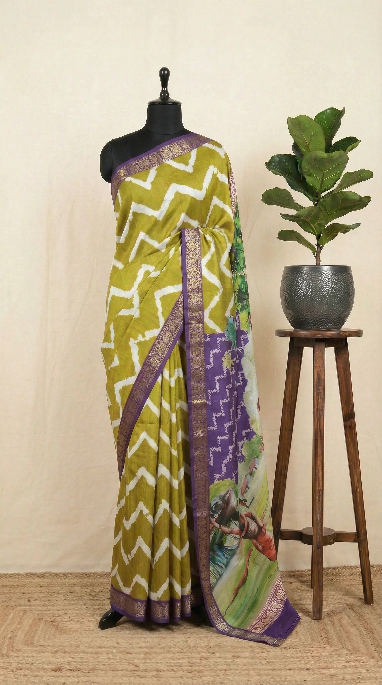 Olive Green Semi Tussar Saree