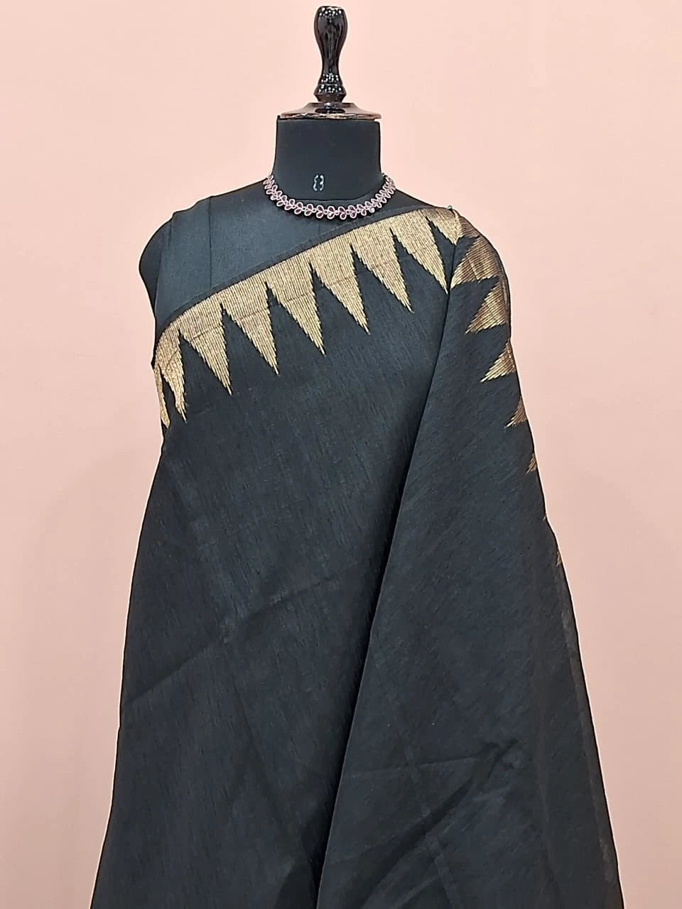 Black Plain Semi Tussar Saree 1