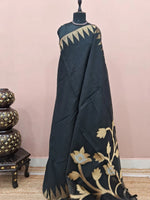 Black Plain Semi Tussar Saree 