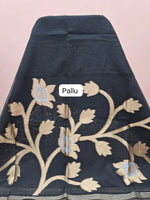 Black Plain Semi Tussar Saree Pallu