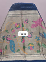 Navy Blue Semi Tussar Saree Pallu