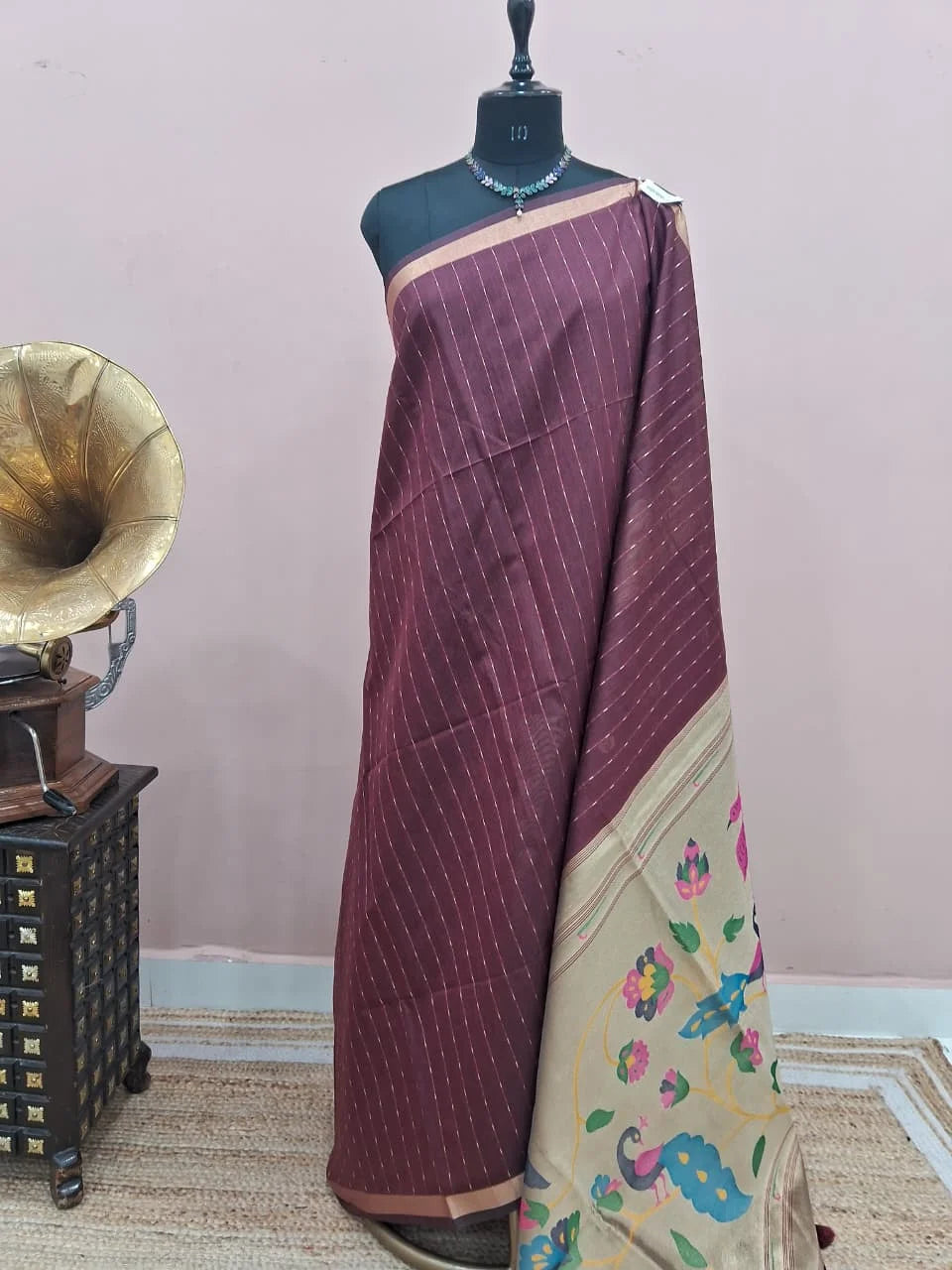 Dark Brown Semi Tussar Saree 