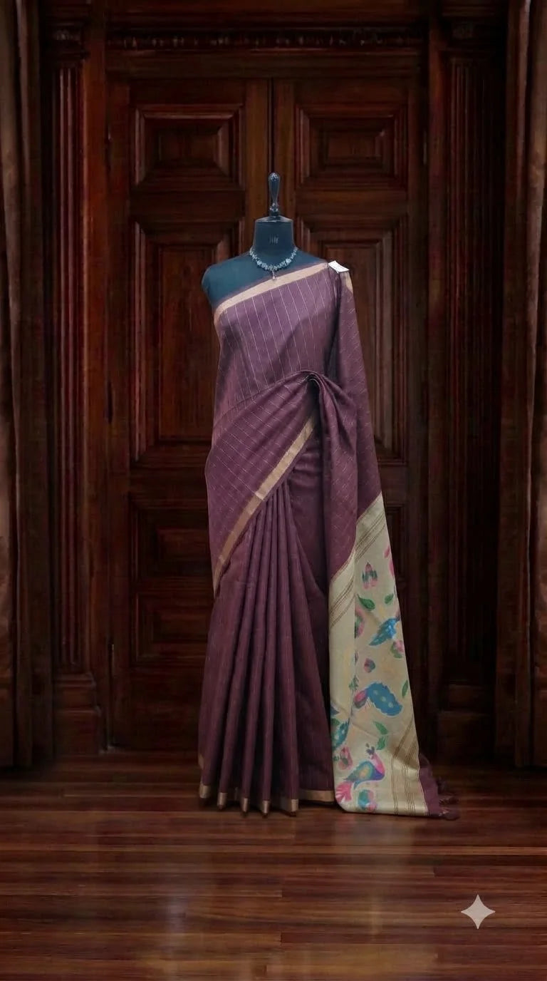 Dark Brown Semi Tussar Saree 