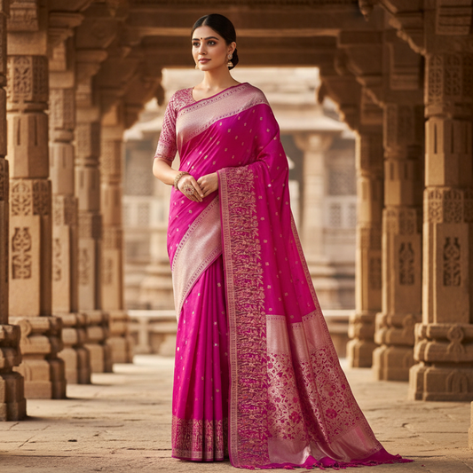 Fuchsia Pink Tussar Georgette Saree