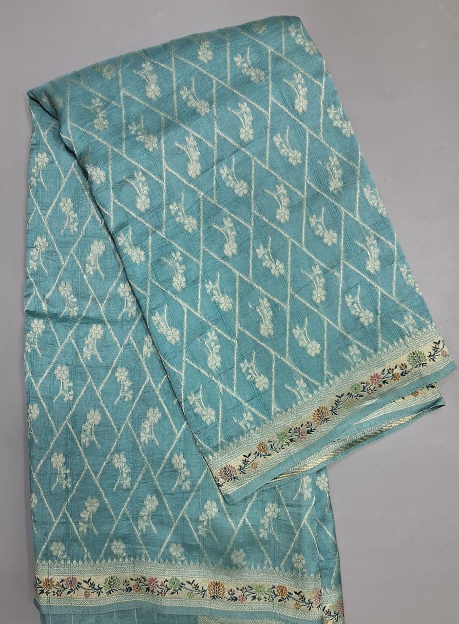 Slate Blue Tussar Georgette Saree