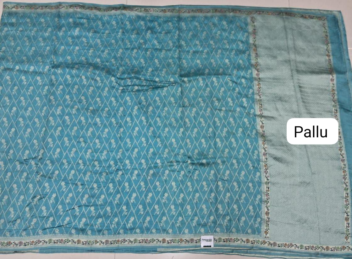 Slate Blue Tussar Georgette Saree Pallu