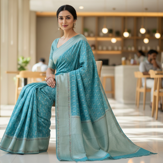 Slate Blue Tussar Georgette Saree