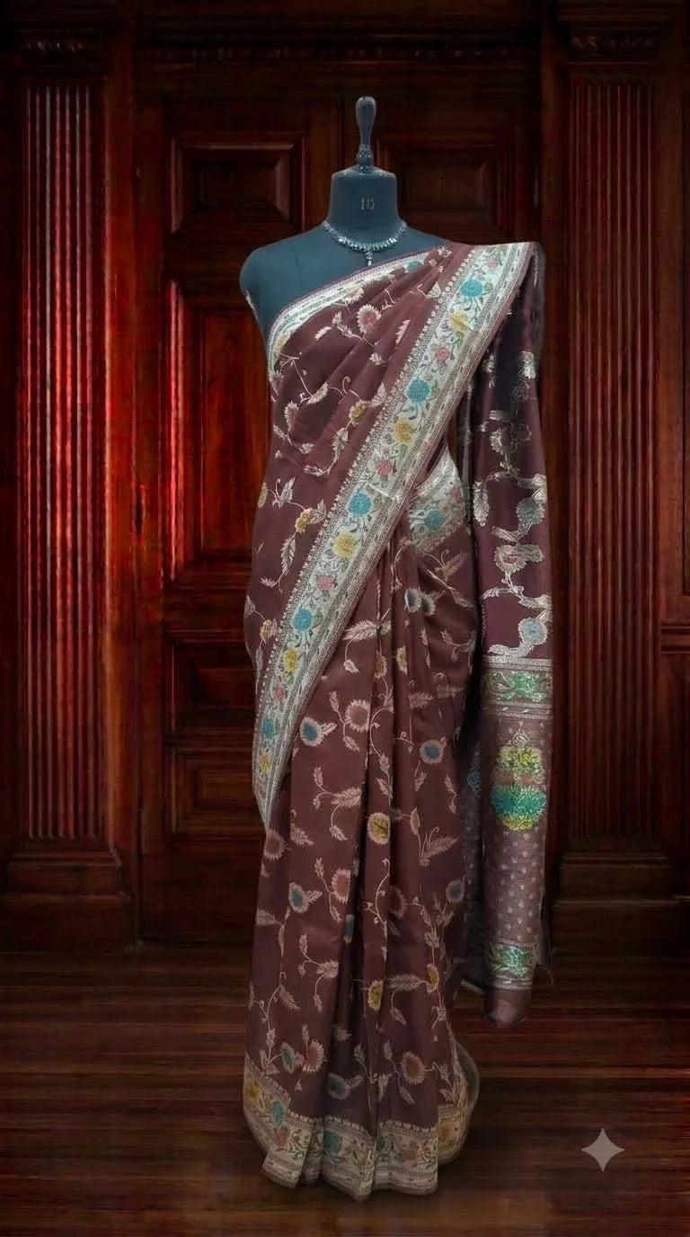Chocolate Brown Tussar Georgette Saree
