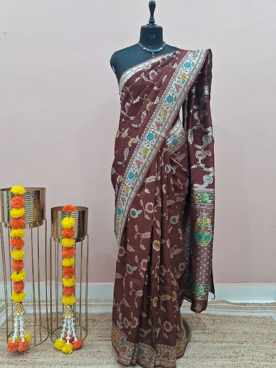 Chocolate Brown Tussar Georgette Saree
