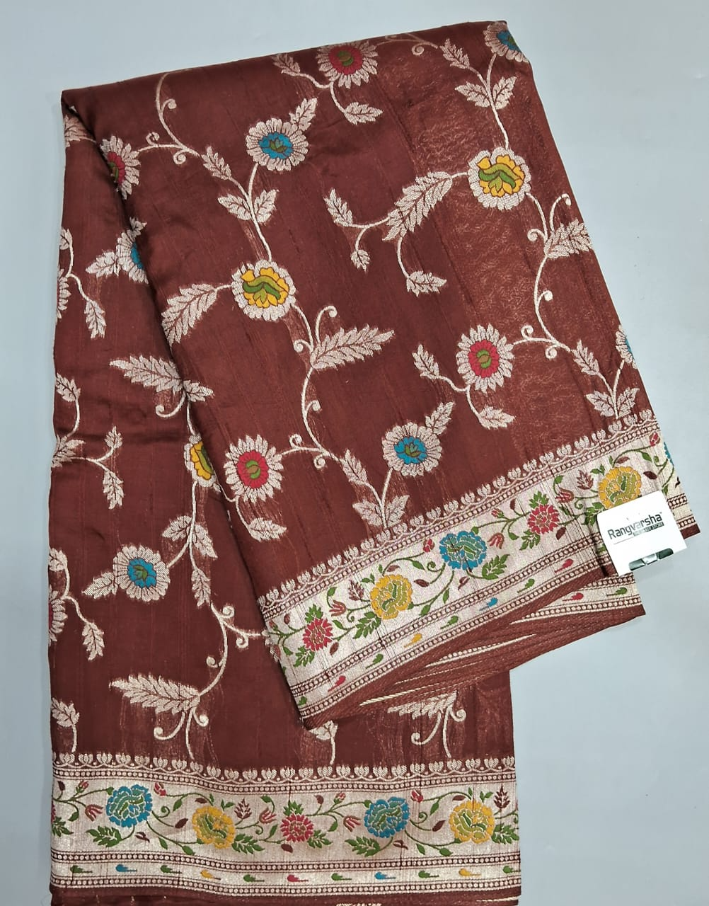 Chocolate Brown Tussar Georgette Saree