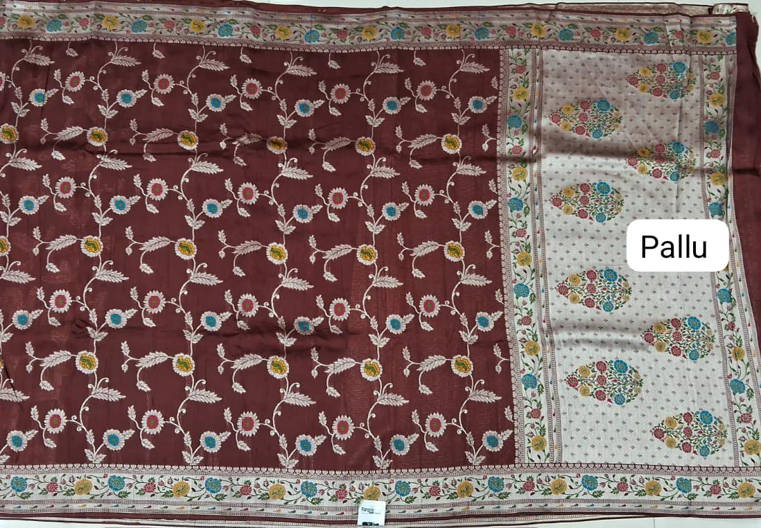 Chocolate Brown Tussar Georgette Saree Pallu