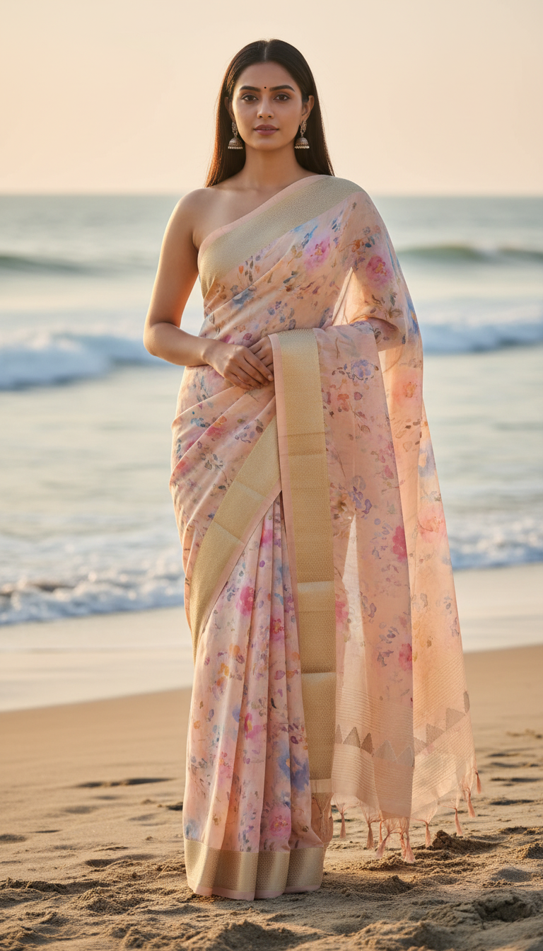Cream Semi Tussar Saree