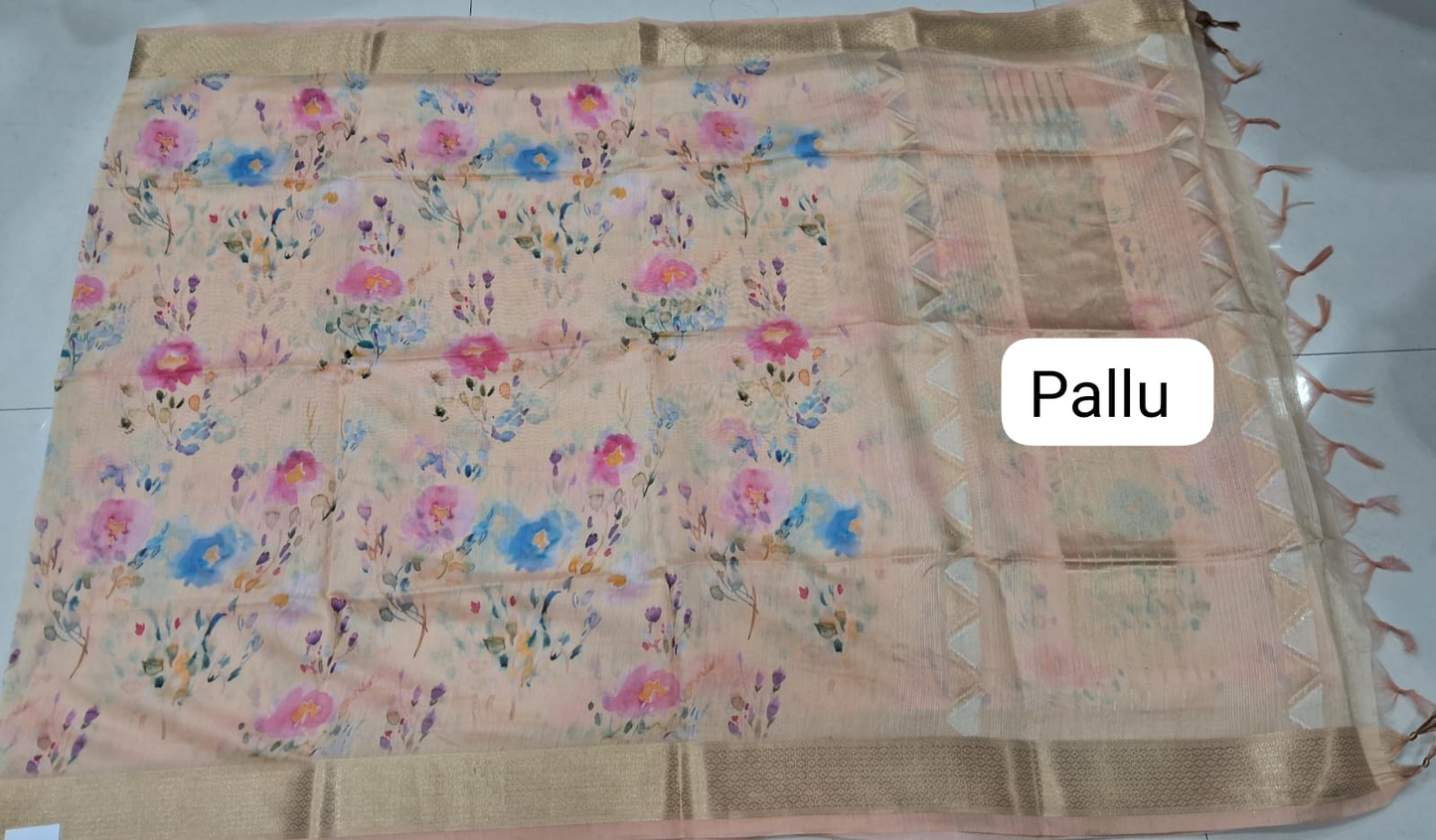 Cream Semi Tussar Saree pallu