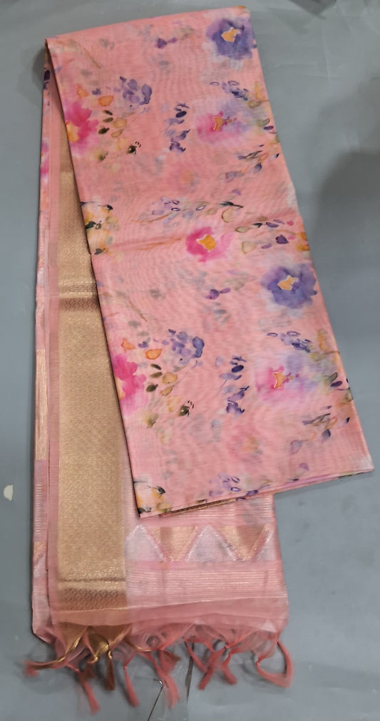 Peach Semi Tussar Saree