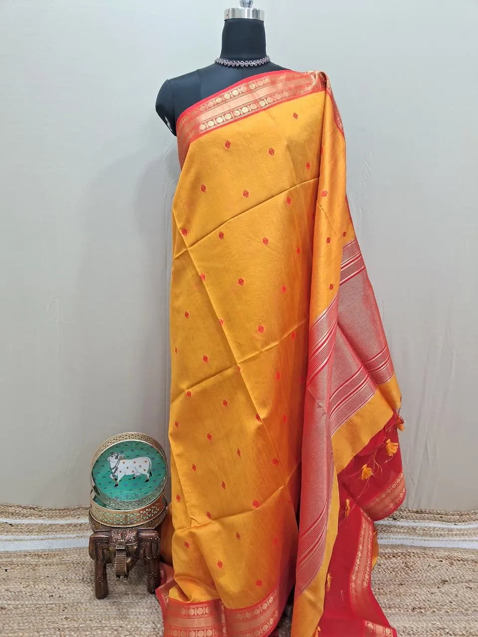 Mango Yellow Woven Tussar Saree