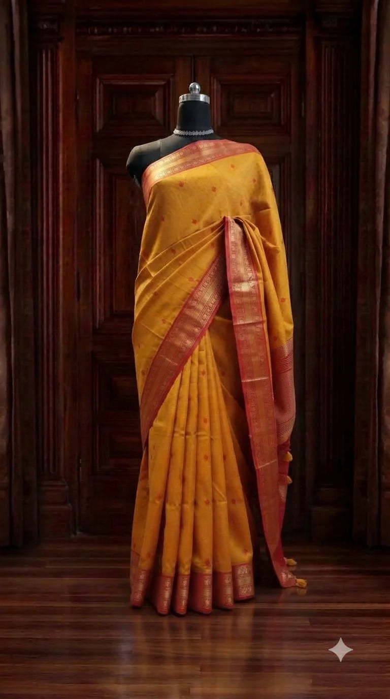 Mango Yellow Woven Tussar Saree