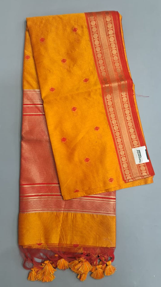 Mango Yellow Woven Tussar Saree