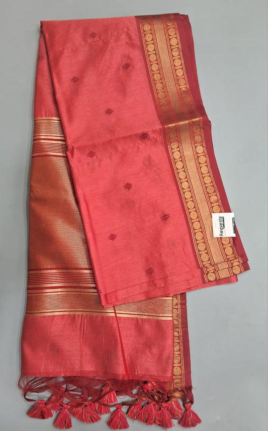 Dark Peach Woven Tussar Saree